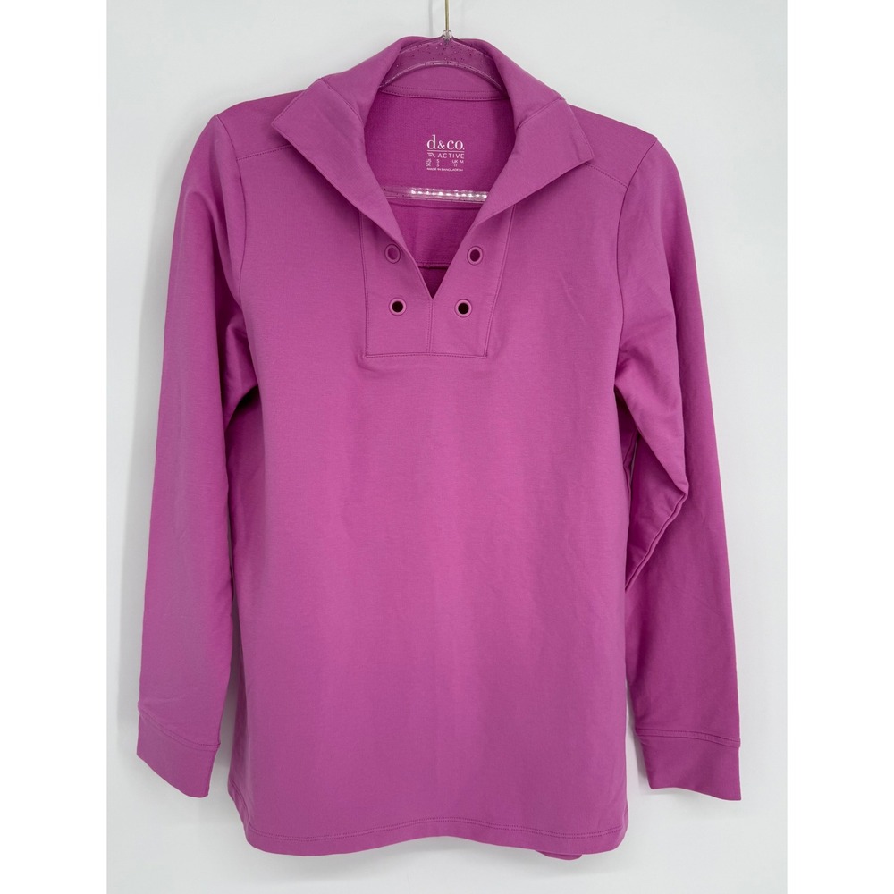 D&Co Active Pink Long Sleeve Grommet Split Neck Pullover Top Sz S